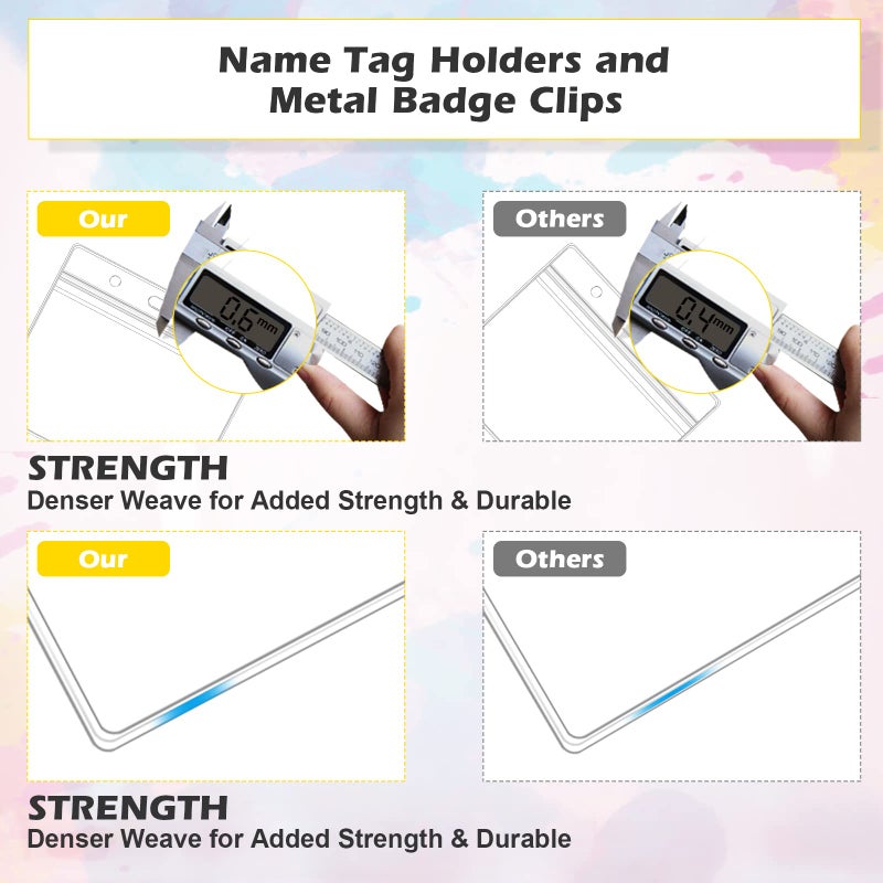 Maileto 50 Sets Badge Holders and Metal Clips Clear Horizontal Name Tag ID Card Holder with Clip Waterproof ID Badge Holder with Metal Clips - Image 4